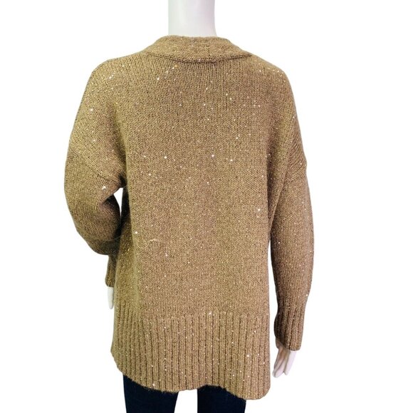 J Jill Womens Wool Blend Cardigan Sweater Gold Sequin Open Front Size M - Picture 7 of 11